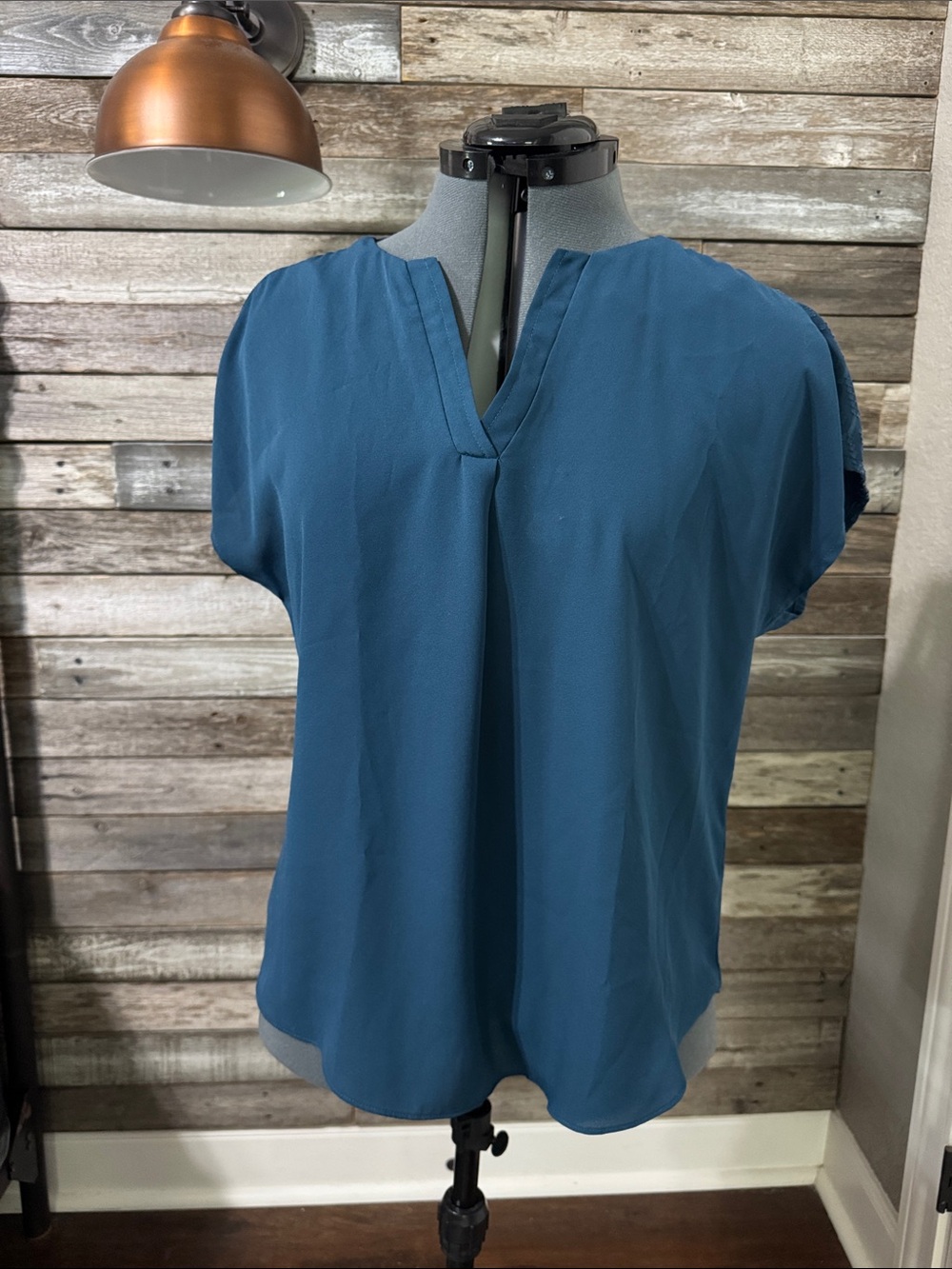 Relaxed V-Neck Blouse in Teal Blue